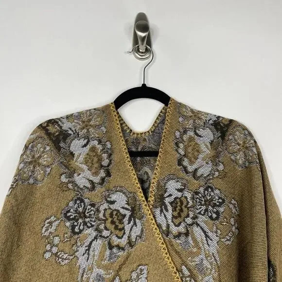 2/$30 NEW Boho Floral Ruana Oversized Open Wrap Poncho Blanket Scarf - Picture 4 of 10